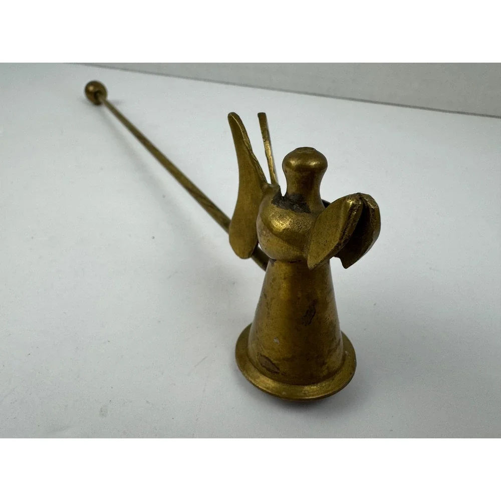 Vintage Brass Angel Candle Holder and Snuffer Set Made in India Gold Taper 2pc